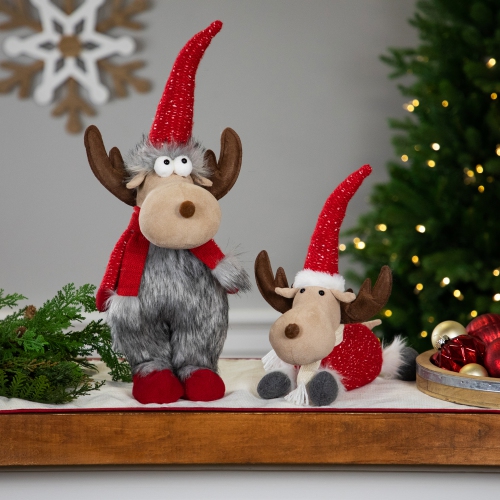 Standing Plush Moose Christmas Figure - 20" - Gray and Red