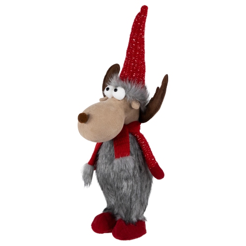 Standing Plush Moose Christmas Figure - 20" - Gray and Red