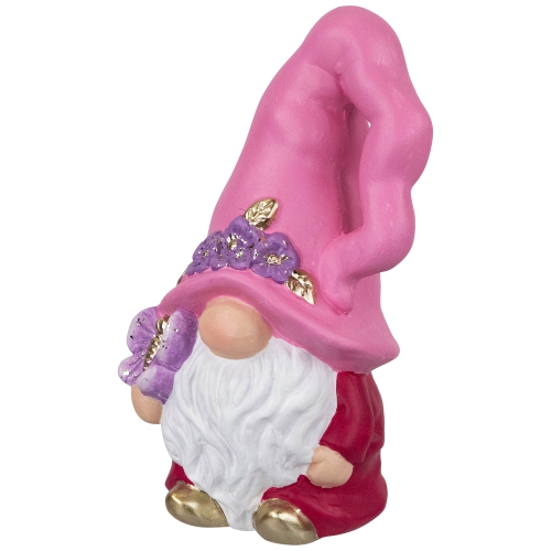 Figurine de gnome du printemps et papillon - 7 po - Rose et fuchsia