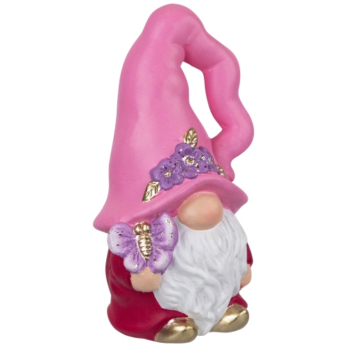 Figurine de gnome du printemps et papillon - 7 po - Rose et fuchsia