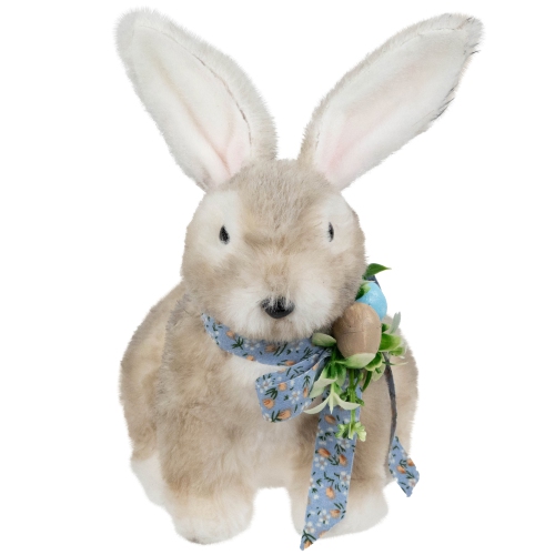 Plush Rabbit with Floral Bow Easter Figurine - 8"