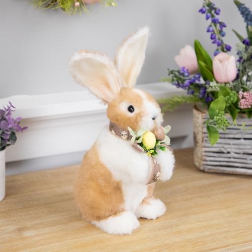 Plush Rabbit with Floral Bow Easter Figurine - 10.25"