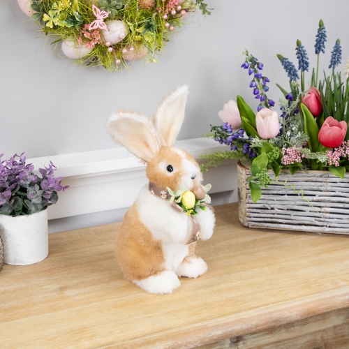 Plush Rabbit with Floral Bow Easter Figurine - 10.25"