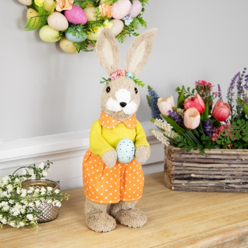 Standing Girl Rabbit with Easter Egg Figure - 15" - Orange and Green
