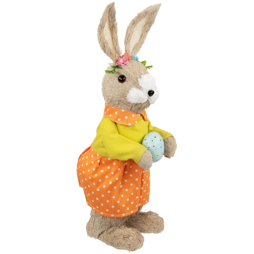 Standing Girl Rabbit with Easter Egg Figure - 15" - Orange and Green
