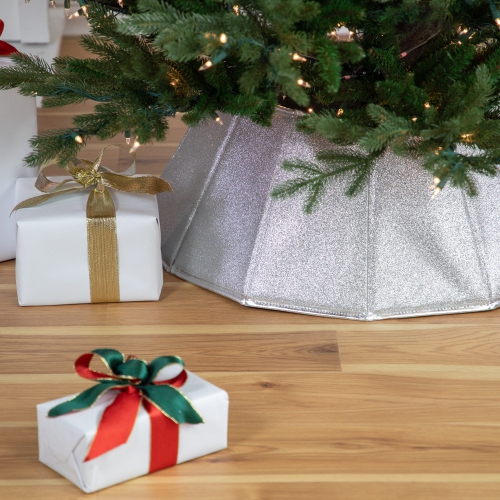 27" Shiny Silver Fabric Hexagonal Christmas Tree Collar