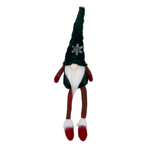 LED Lighted Sitting Gnome with Snowflake Christmas Figure - 13" - Green