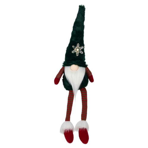 LED Lighted Sitting Gnome with Snowflake Christmas Figure - 13" - Green