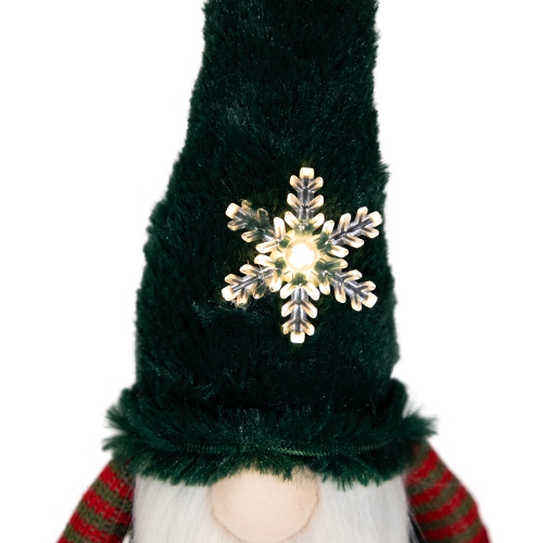 LED Lighted Sitting Gnome with Snowflake Christmas Figure - 13" - Green