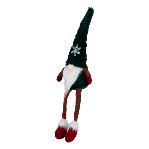 LED Lighted Sitting Gnome with Snowflake Christmas Figure - 13" - Green