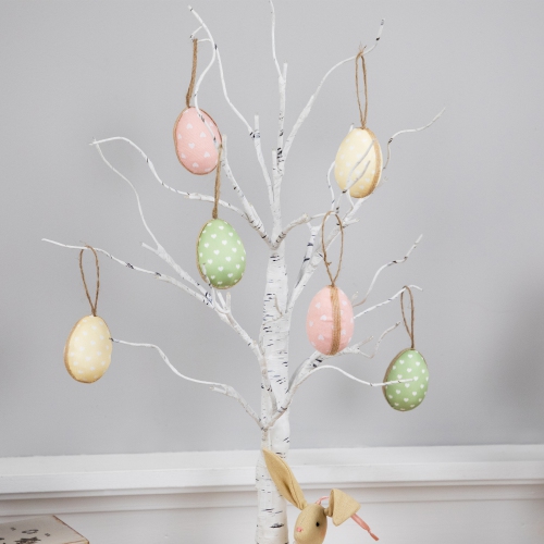 Fabric Pastel Easter Egg Ornament Decorations - 5.75" - Set of 6