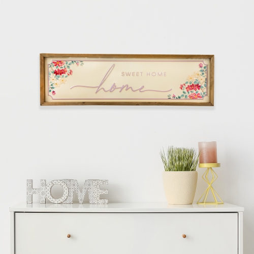 Floral "Home Sweet Home" Framed Hanging Wall Sign - 23.75"