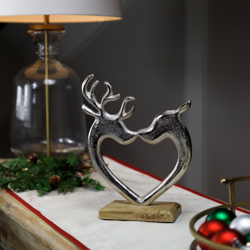 NORTHLIGHT  Heart Shaped Kissing Reindeer Metal Christmas Decoration - 10"