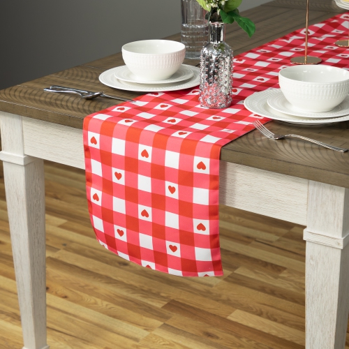 Checkered Hearts Valentine's Day Table Runner - 72" - Red and White