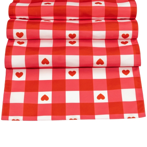 Checkered Hearts Valentine's Day Table Runner - 72" - Red and White