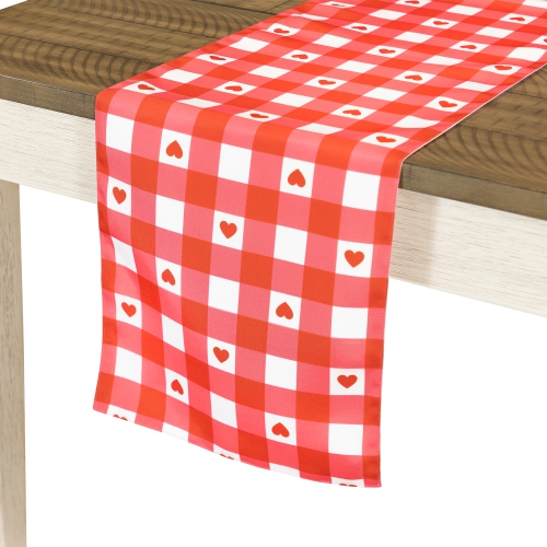 Checkered Hearts Valentine's Day Table Runner - 72" - Red and White