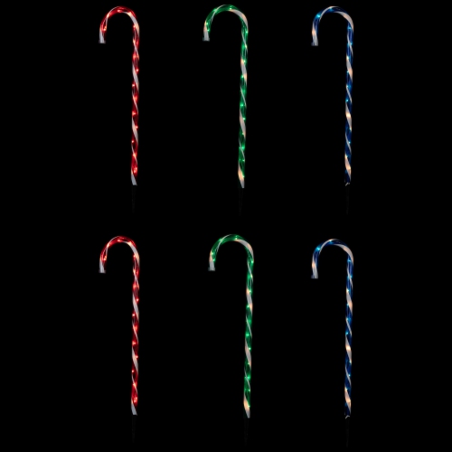 NORTHLIGHT  Lighted Outdoor Candy Cane Christmas Pathway Markers - 28" - Red And Blue - Set Of 6 In Green