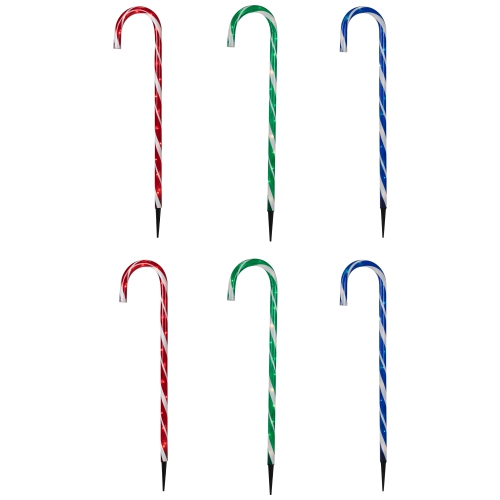 Lighted Outdoor Candy Cane Christmas Pathway Markers - 28" - REd, Green and Blue - Set of 6
