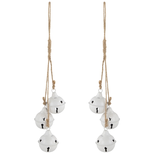 Cascading Christmas Jingle Bell Ornaments - 13.5" - White - Set of 2