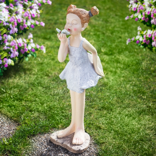 Girl with Butterfly Outdoor Garden Statue - 29"