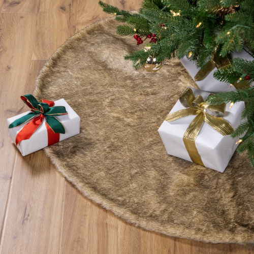 Faux Fur Christmas Tree Skirt - 48" - Brown