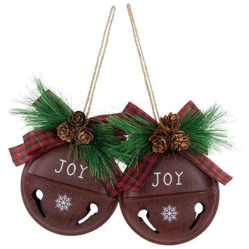 Jingle Bell "Joy" Disc Christmas Ornaments - 5" - Maroon - Set of 2