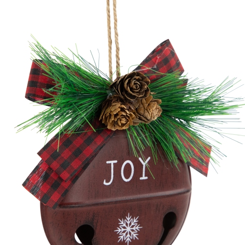 Jingle Bell "Joy" Disc Christmas Ornaments - 5" - Maroon - Set of 2