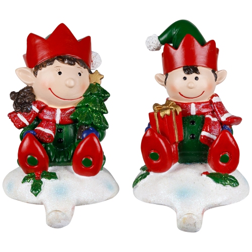 Festive Elves Christmas Stocking Holders - 5" - Set of 2