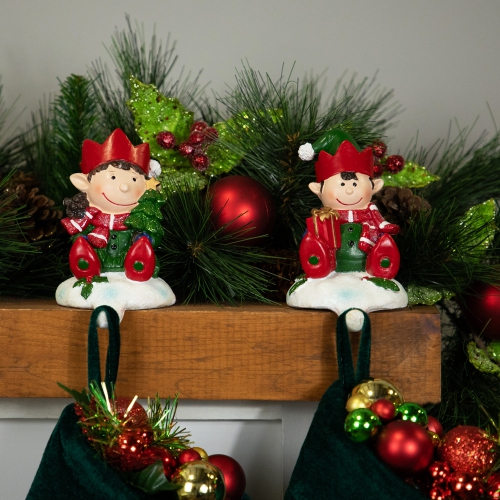 Festive Elves Christmas Stocking Holders - 5" - Set of 2