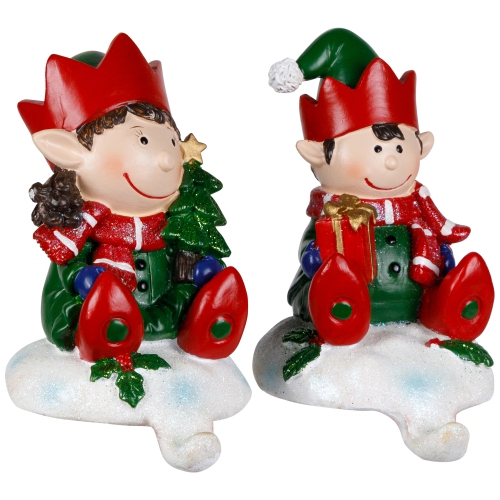 Festive Elves Christmas Stocking Holders - 5" - Set of 2