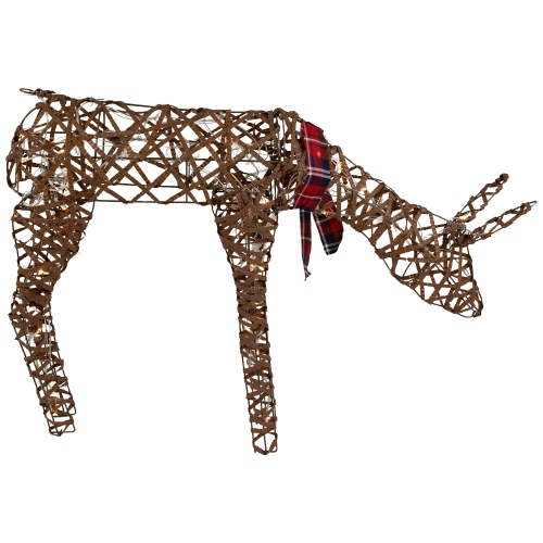 35" LED Lighted Feeding Rattan Reindeer Outdoor Christmas Decoration