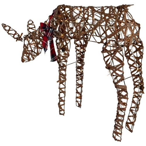 35" LED Lighted Feeding Rattan Reindeer Outdoor Christmas Decoration