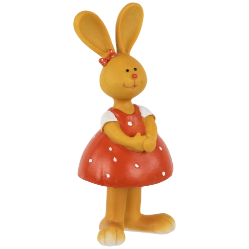 Bunny Girl in Polka Dot Dress Easter Outdoor Garden Statue - 8"