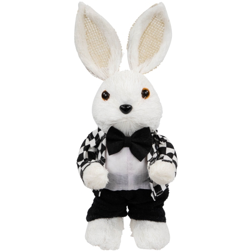 Boy Easter Rabbit Figurine in Checkered Jacket - 10"