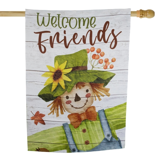 Scarecrow "Welcome Friends" Fall Harvest Outdoor House Flag - 40" x 28"
