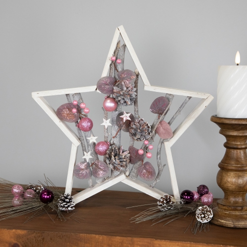 Ornaments and Pinecones Star-Shaped Birch Wood Christmas Decoration - 14.5"