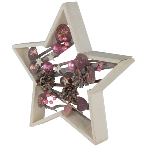 Ornaments and Pinecones Star-Shaped Birch Wood Christmas Decoration - 14.5"