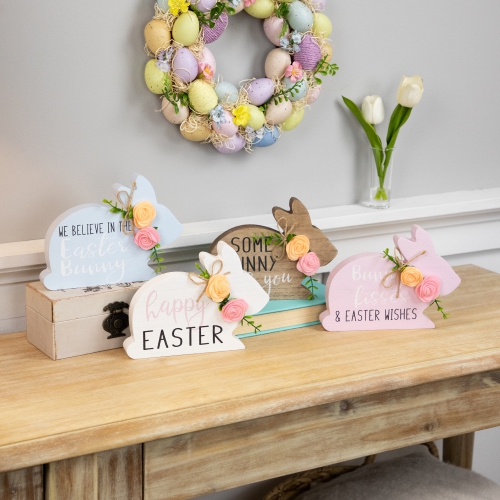 Floral Bunnies Wooden Easter Signs - 7.75" - Set of 4