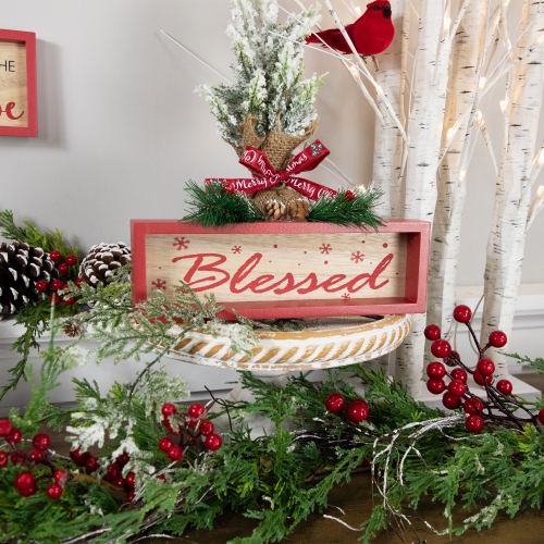 Framed "Blessed" Wooden Christmas Decoration - 9.75"