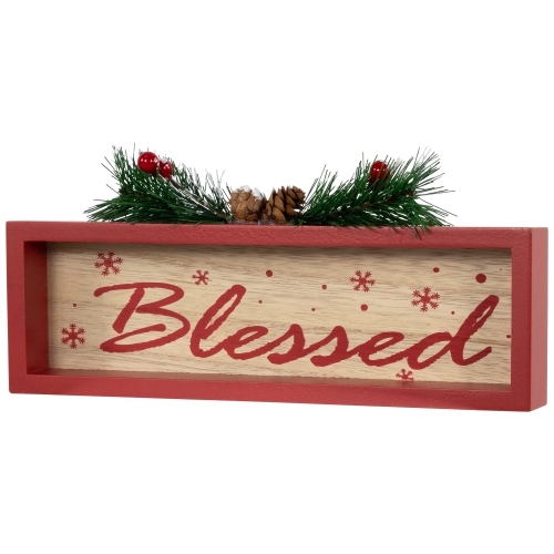 Framed "Blessed" Wooden Christmas Decoration - 9.75"