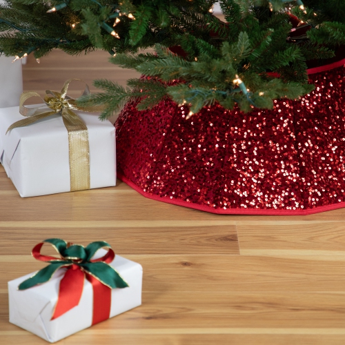 26" Red Sequins Hexagonal Christmas Tree Collar