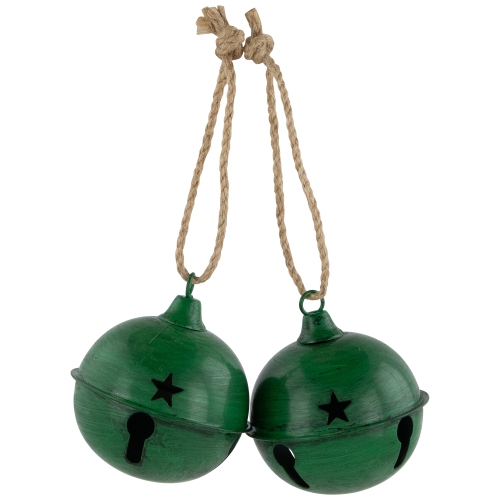 Ornements cloches de Noël avec fini antique - 3 po - Vert - Ensemble de 2