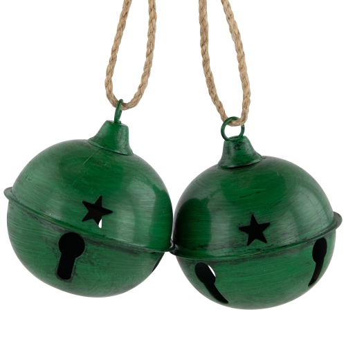 Ornements cloches de Noël avec fini antique - 3 po - Vert - Ensemble de 2