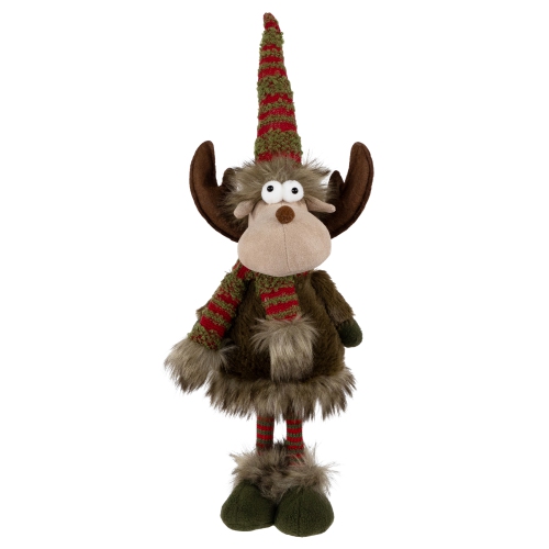 Standing Plush Moose with Striped Legs Christmas Figure - 18" - Green and Red