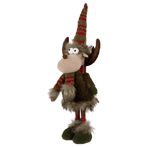 Standing Plush Moose with Striped Legs Christmas Figure - 18" - Green and Red