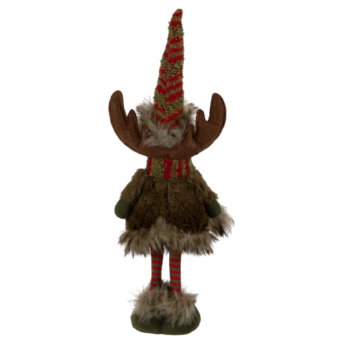 Standing Plush Moose with Striped Legs Christmas Figure - 18" - Green and Red