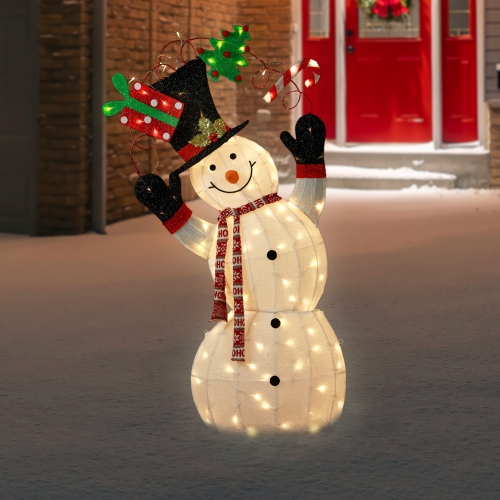 Décoration de Noël d'extérieur, bonhomme de neige lumineux, 3D lumières, 46 po, DEL blanc chaud