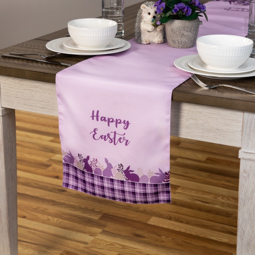 Happy Easter Plaid Table Runner - 72" - Purple