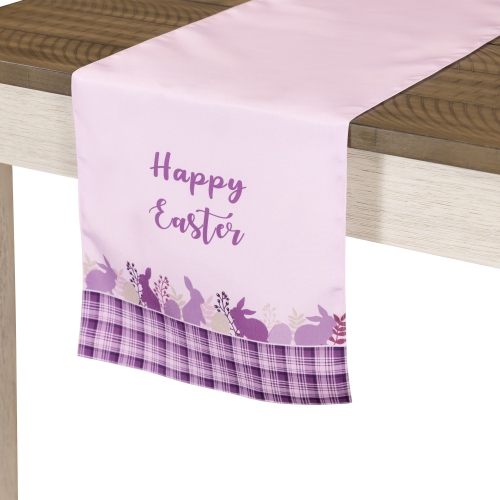 Happy Easter Plaid Table Runner - 72" - Purple