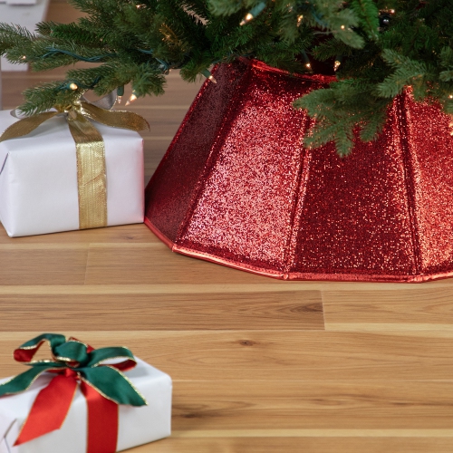 26" Glittery Red Fabric Hexagonal Christmas Tree Collar